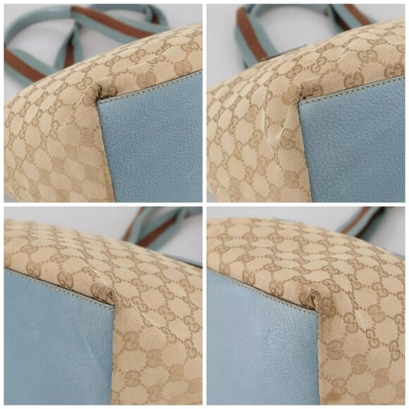 GUCCI GG Canvas Sherry Line Shoulder Bag Beige Blue Silver 131230 Auth 103323 - Picture 14 of 16